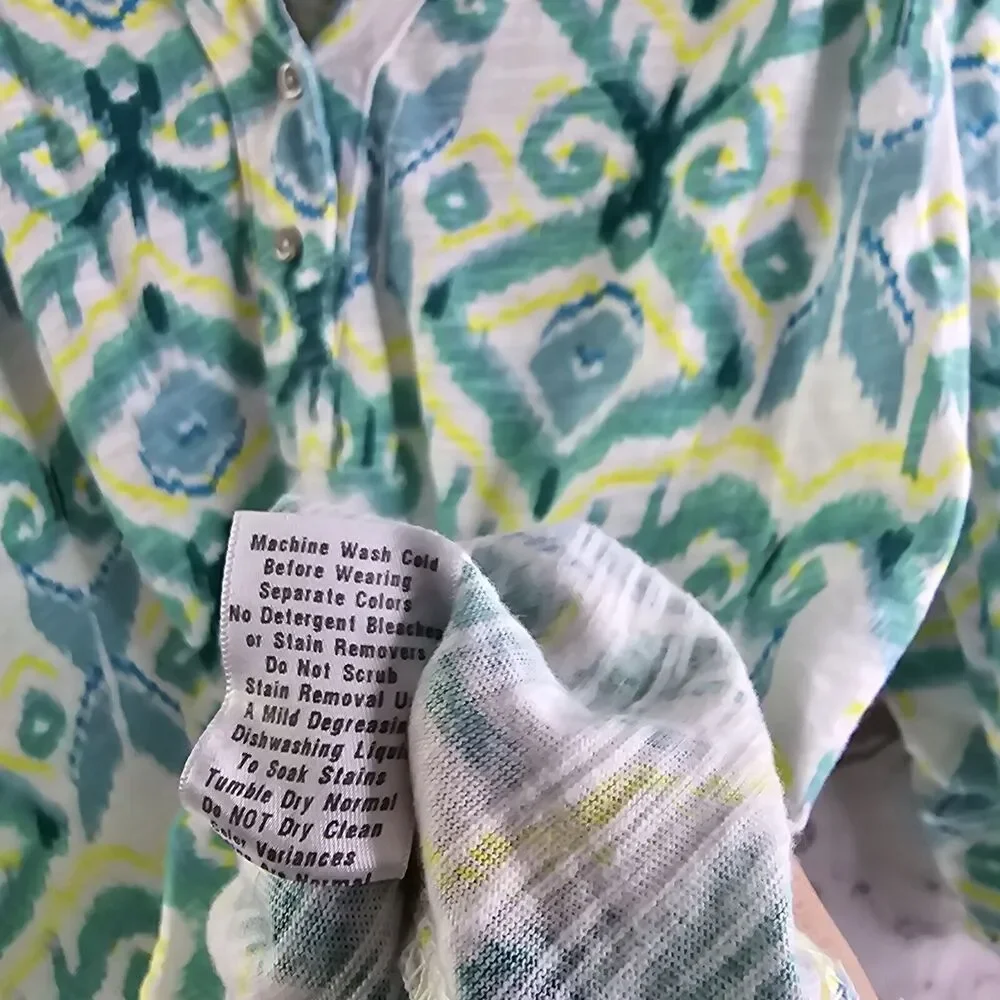 Fresh Produce T Shirt Womens Medium Green Yellow Roll Up Tee Jersey Argyle Long